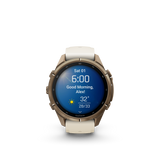 Garmin fenix 9 Pro – 43 mm Autumn Gold Titanium with Cream/French Gray Silicone Band