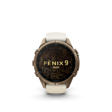 Garmin fenix 9 Pro – 43 mm Autumn Gold Titanium with Cream/French Gray Silicone Band
