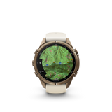 Garmin fenix 9 Pro – 43 mm Autumn Gold Titanium with Cream/French Gray Silicone Band