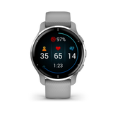 Garmin Venu 2 Plus, Silver Stainless Steel Bezel with Powder Gray Case and Silicone Band