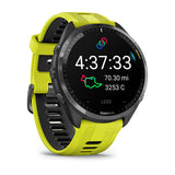 Garmin Forerunner 965, Carbon Gray DLC Titanium Bezel with Black Case and Amp Yellow/Black Silicone Band
