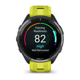 Garmin Forerunner 965, Carbon Gray DLC Titanium Bezel with Black Case and Amp Yellow/Black Silicone Band