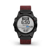 Garmin, fenix 6, Sapphire, Watch, Watch Color: Black, Wristband: Red - Nylon, 010-02158-16