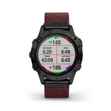 Garmin, fenix 6, Sapphire, Watch, Watch Color: Black, Wristband: Red - Nylon, 010-02158-16