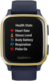 Garmin  Venu Sq – Music Edition Light Gold Aluminum Bezel with Navy Case and Silicone Band 010-02426-02